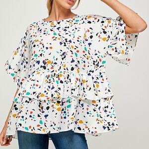 NWOT Caramela Tiered Short Sleeve Dot Top Size L